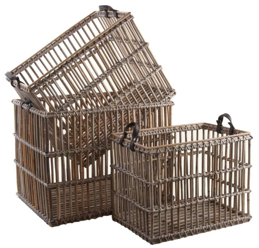 - Corbeilles de rangement en poelet gris (lot de 3)