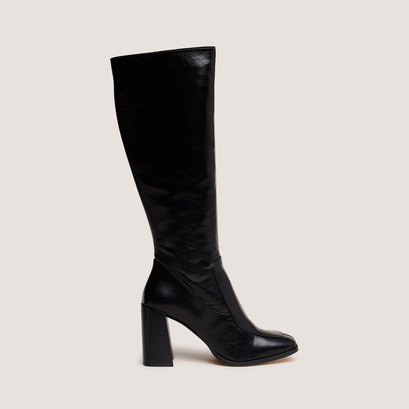 Bottes hautes à bouts carrésen cuir brillant noir | VAUBANE