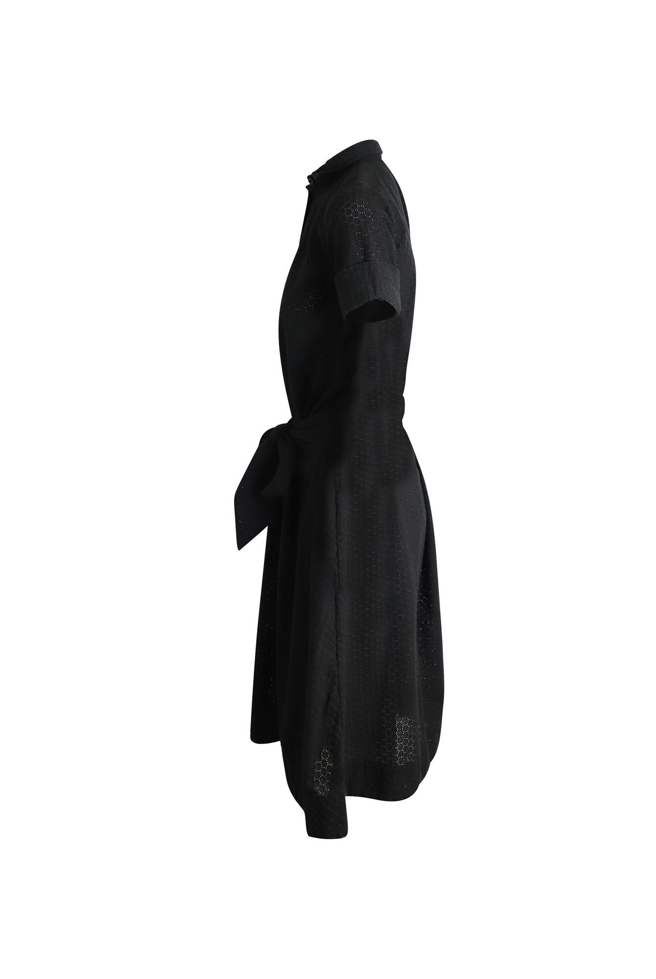 Lisa Marie Fernandez Preloved Eyelet Belted Shirt Dress in Black Cotton