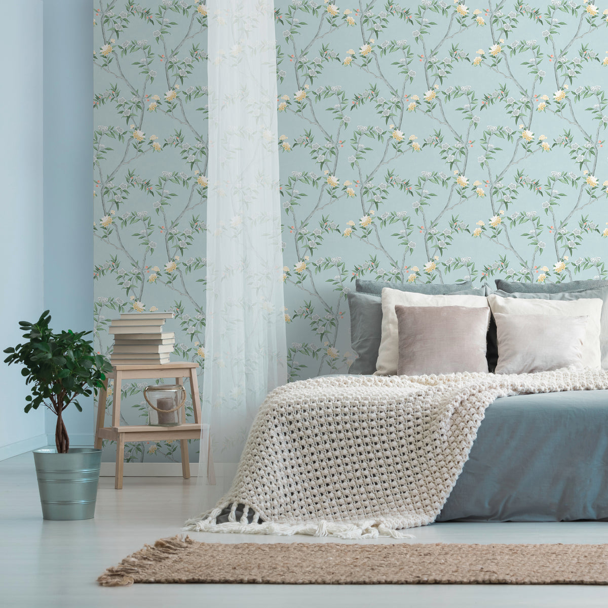 Sanders & Sanders behang bloemen lichtblauw - 53 cm x 10 m - 640162