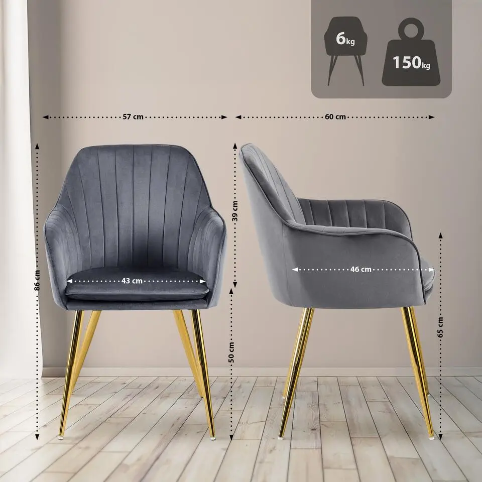 CLP Eetkamerstoel Cheryl goud Frame - Metaal - donkergrijs