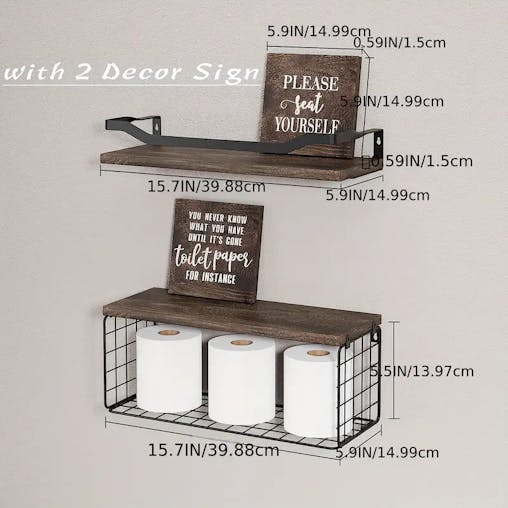 NNETM Rustic Charm: Wood Bathroom Shelves with Storage and Towel Bar