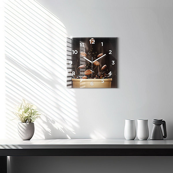 Horloge murale Wallfluent 30x30 cm Avec chiffres Aiguilles blanches Café chaud 1 pcs
