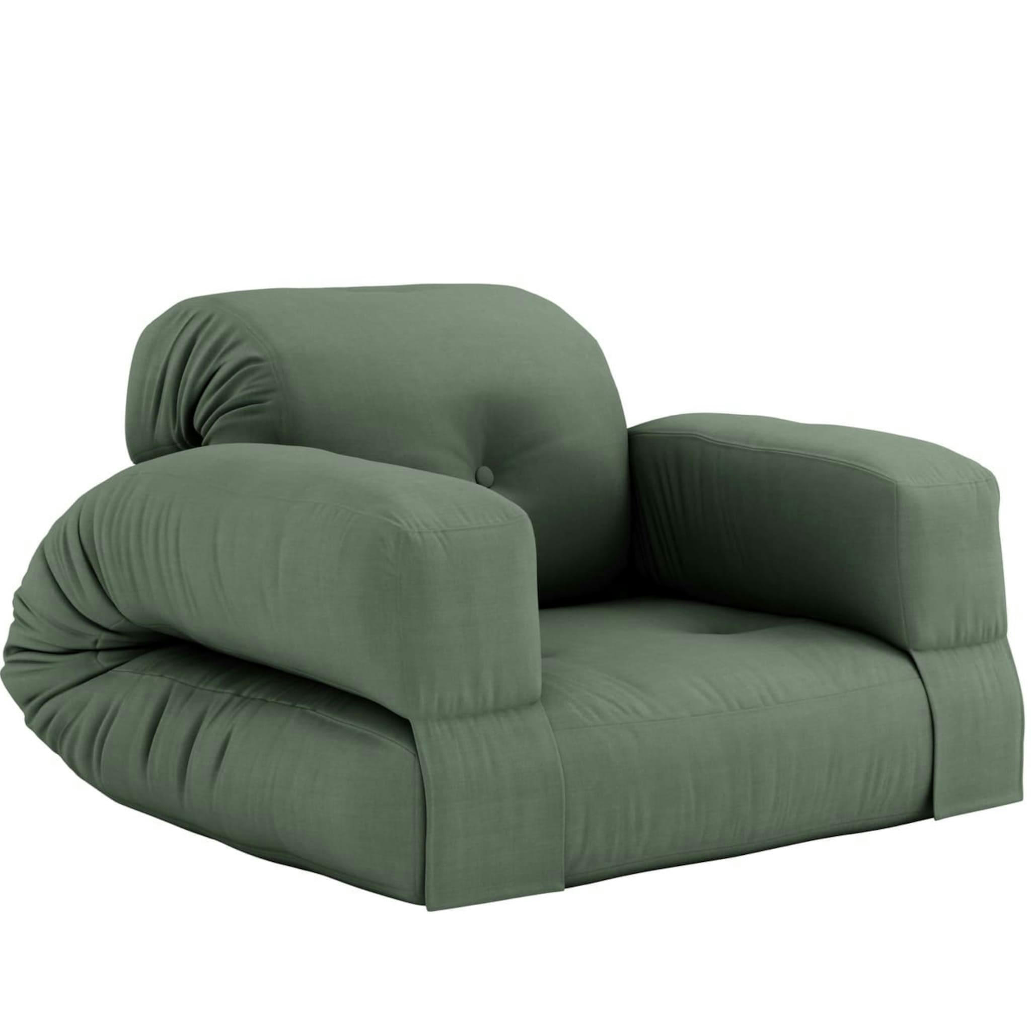 - Matelas 90x200 et fauteuil en futon kaki 2 en 1