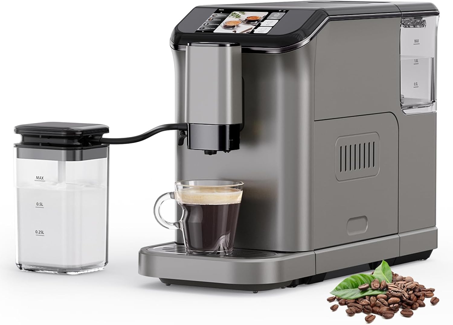 Super Automatic Espresso Machine & Coffee Maker, 20Bar Pressure, Built-in Conical Burr Grinder & Milk Frother, 6 One-Touch Recipes, Auto Clean, 1.5l Water Tank, for Home Office, 120v, Grey