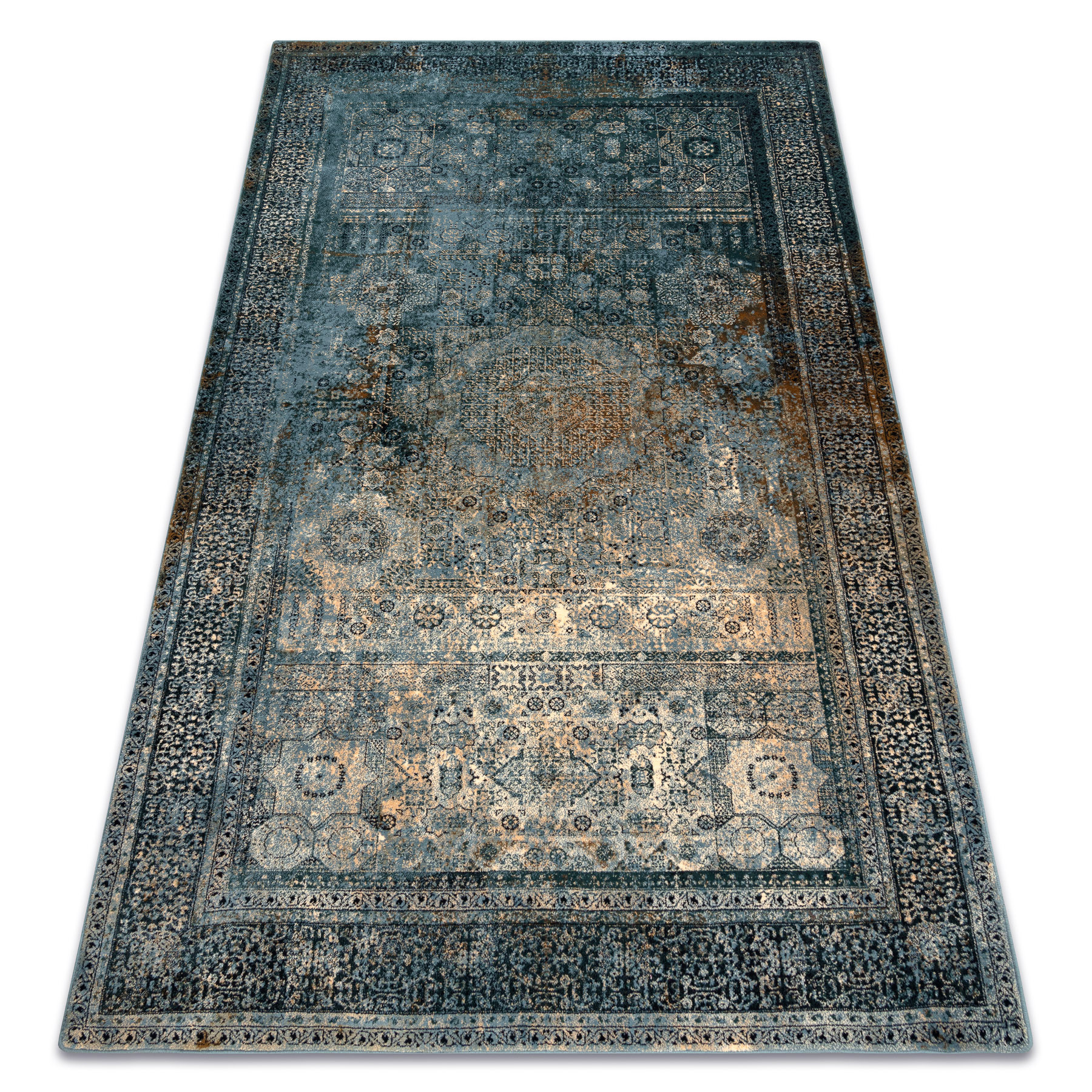 Dywan wełniany OMEGA MAMLUK Rozeta vintage ciemny niebieski 100x150 cm