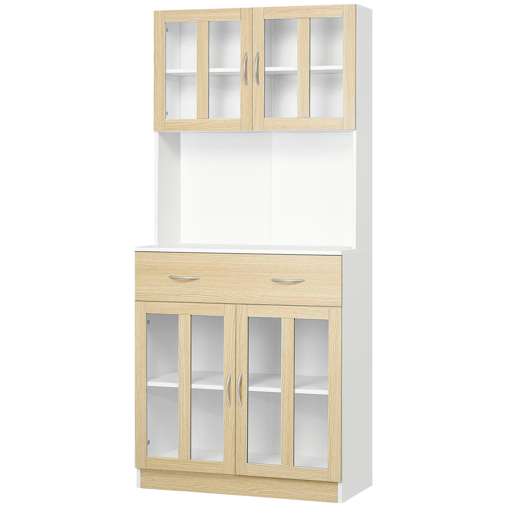- Buffet haut 4 portes verre étagère tiroir niche blanc aspect bois