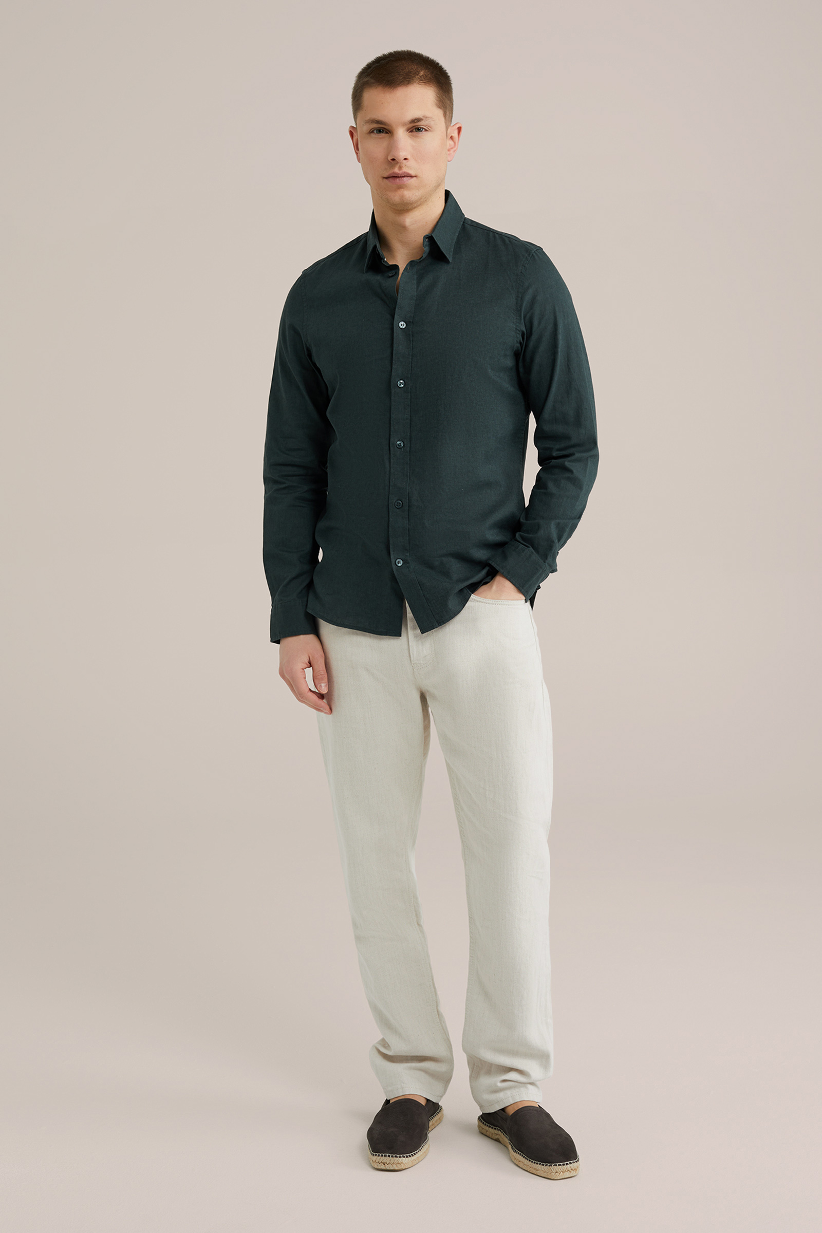 Heren Easy care regular fit overhemd van linnenmix