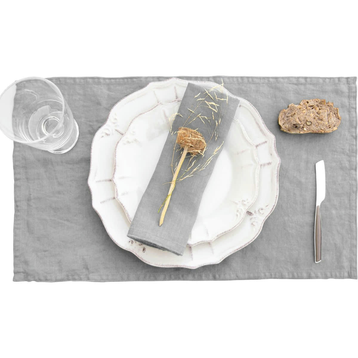 HORTENSE - Sets de table (x4) lin lavé  30x50 gris perle