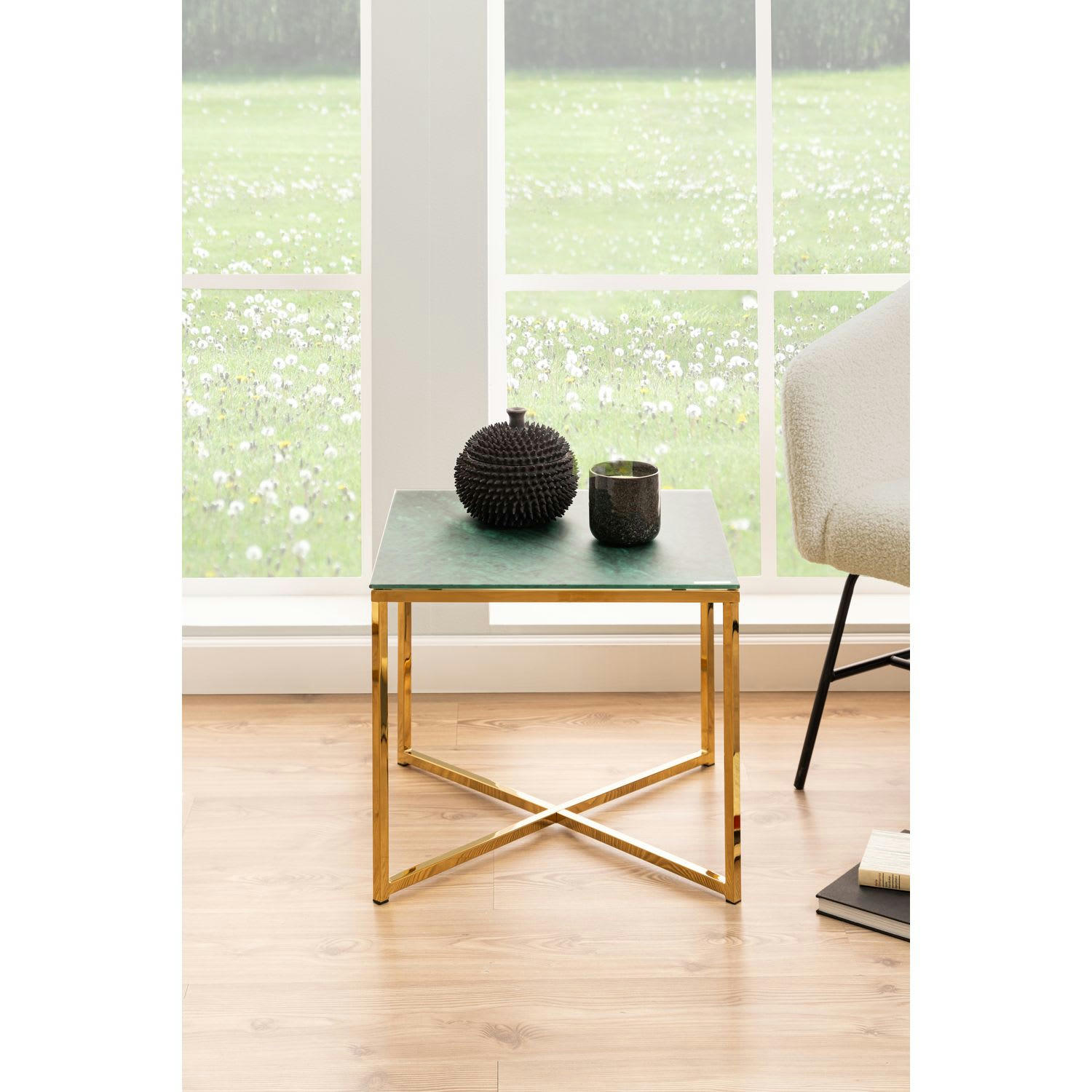 ALYSÉ - Table d’appoint carré en verre et métal vert