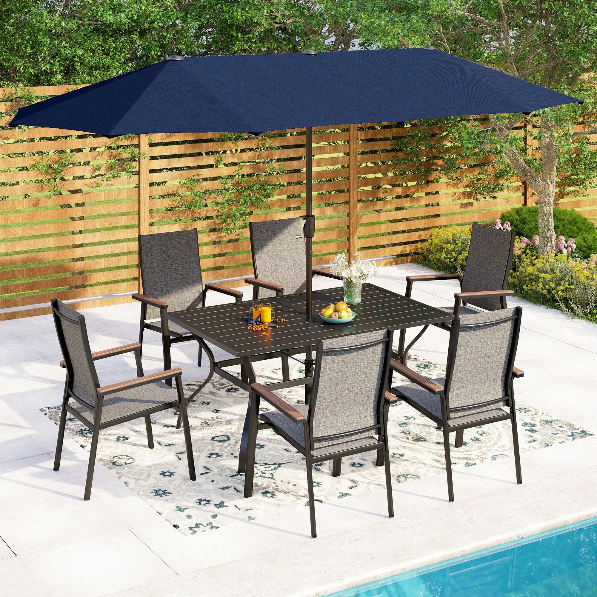 MAISON ARTS 4 Pieces Aluminium Stackable Patio Dining Chairs with Wooden Armest