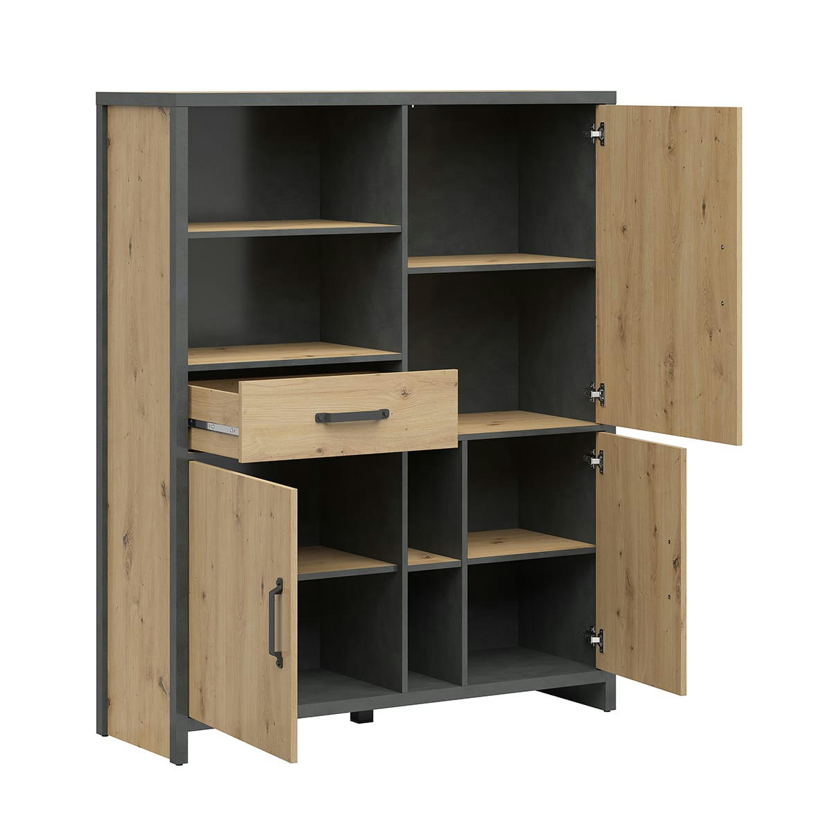 - Bibliothèque 3 portes 1 tiroir stratifiés naturel et gris