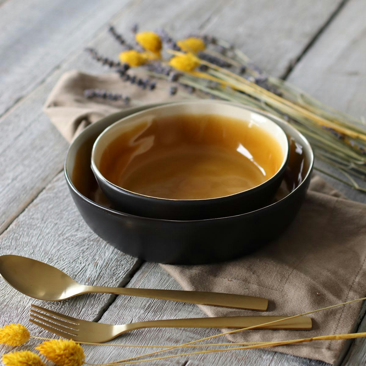 BALATA - Lot de 6 assiettes coupes en grès jaune 16cm