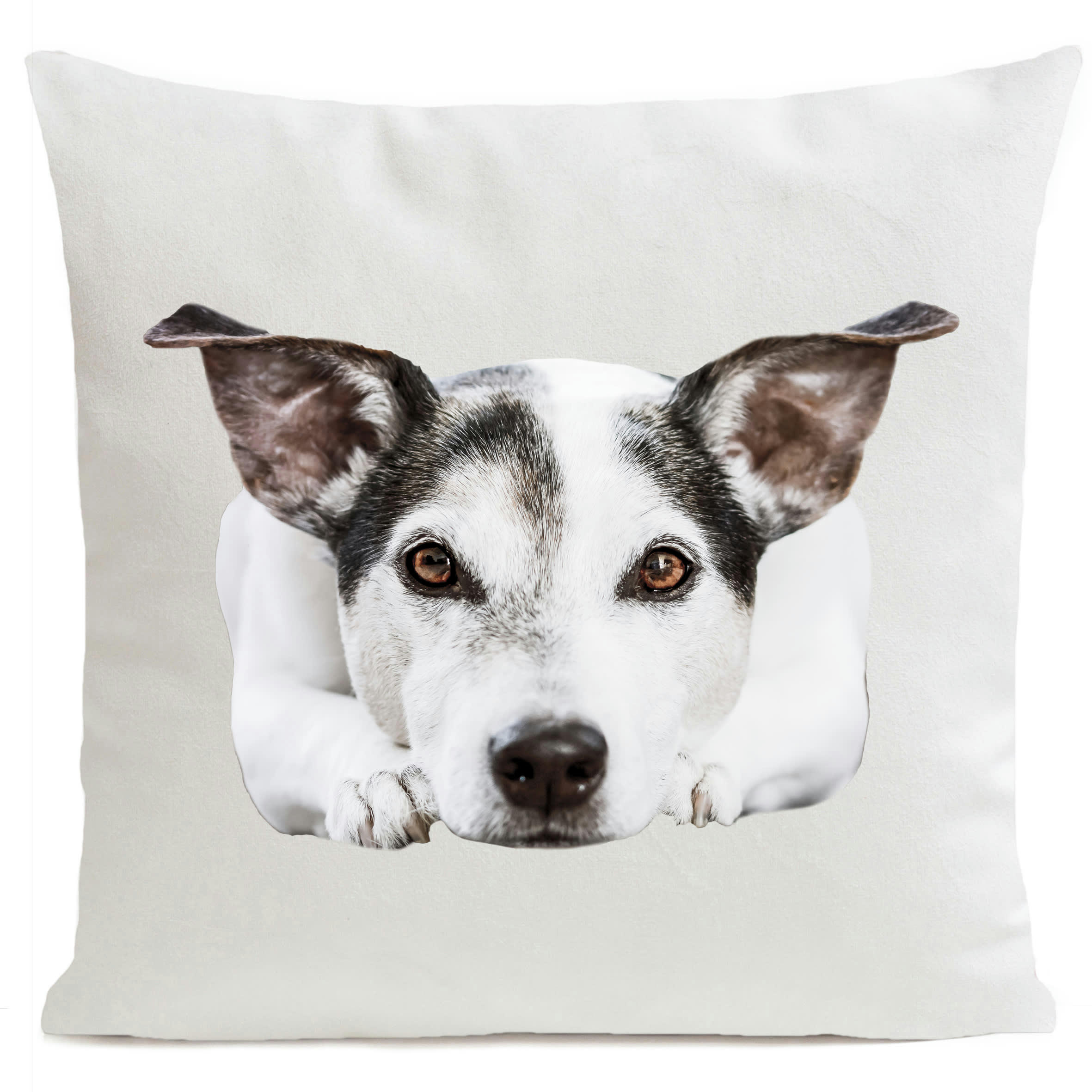 - Coussin chien jack russel suédine blanc 40x40cm