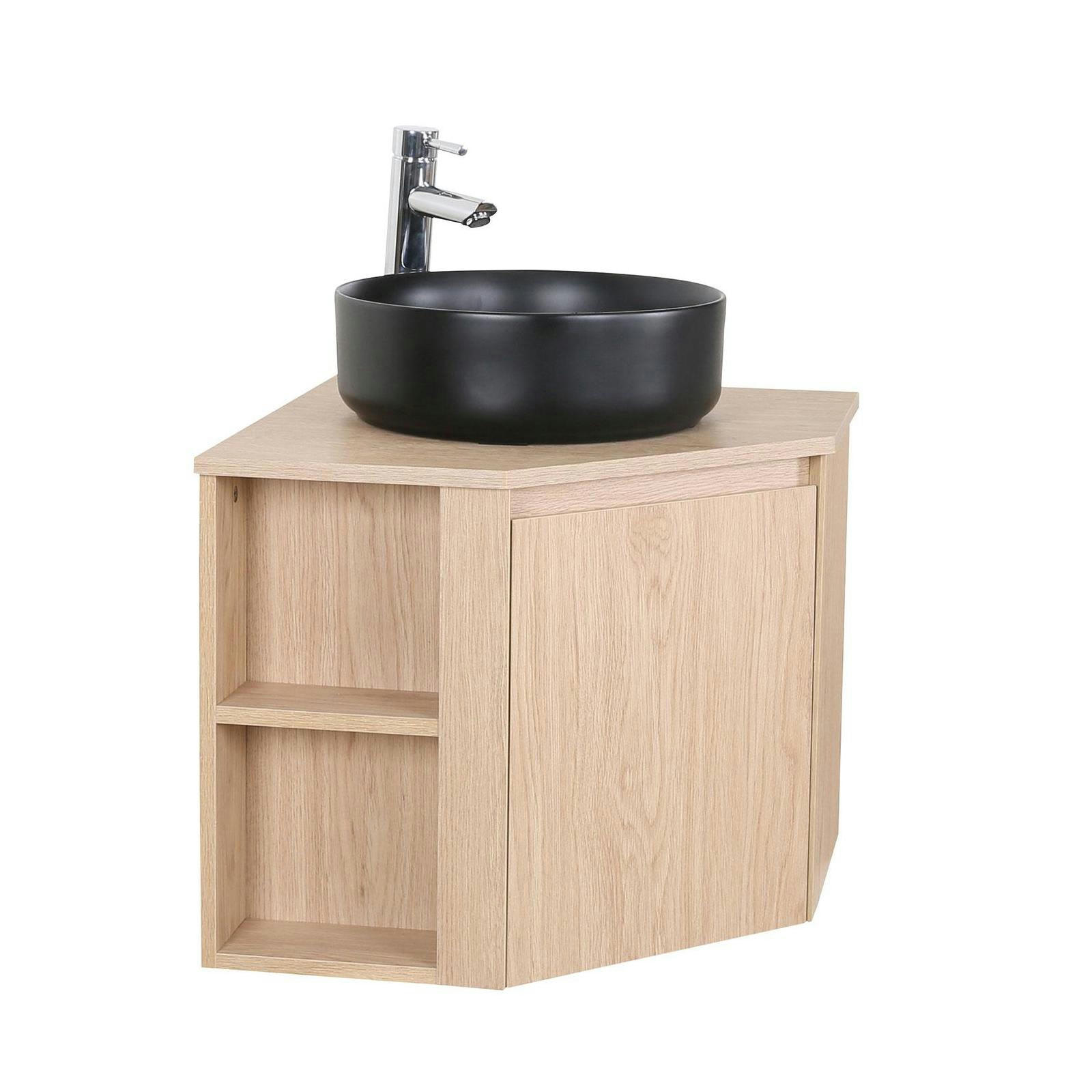 SORRENTO - Meuble simple vasque d'angle décor chêne  + vasque noire