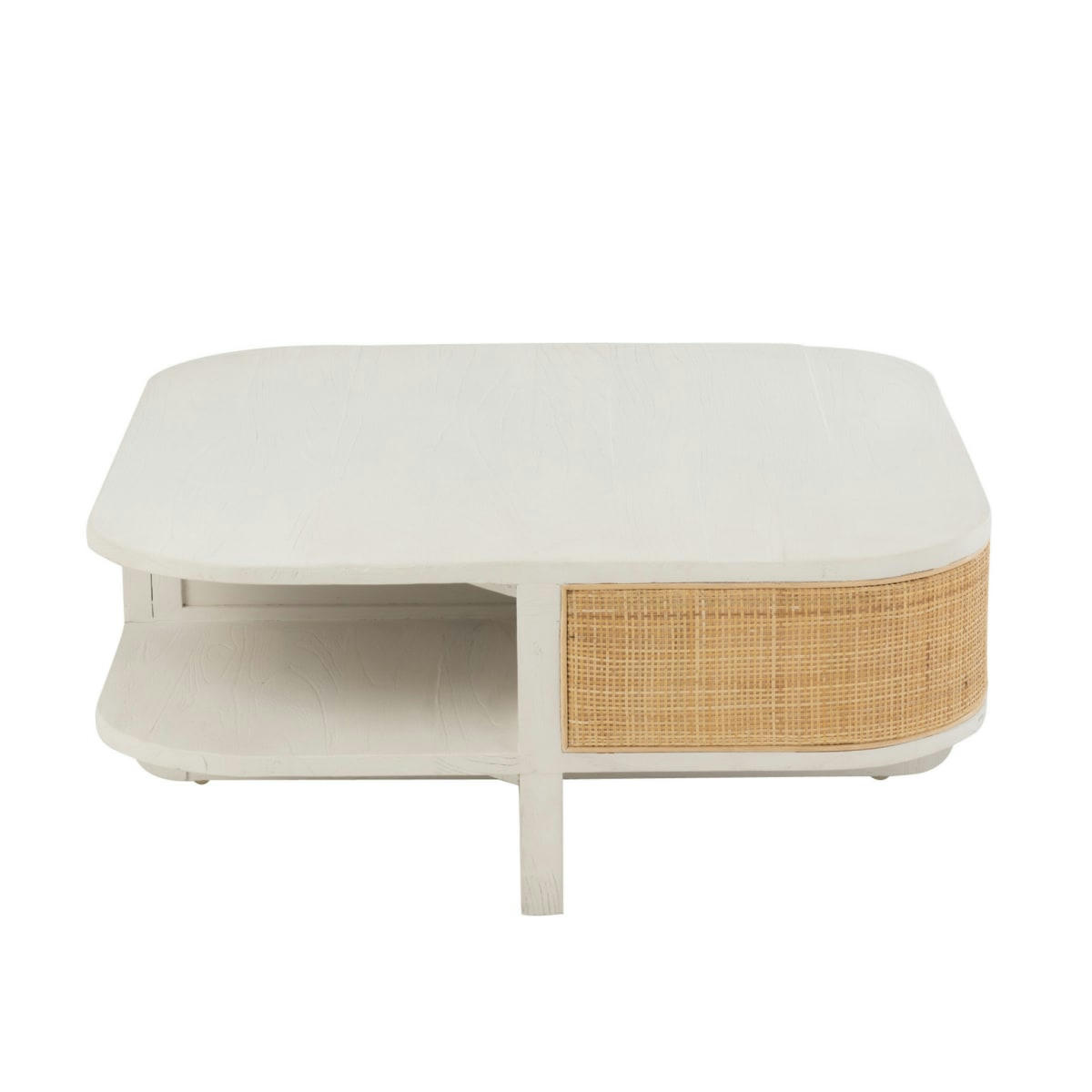 DAISY - Table basse carrée 85cm en rotin et bois blanc