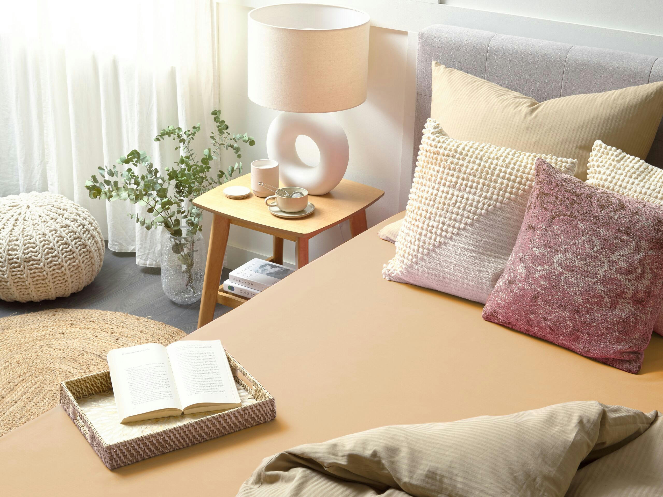 JANBU - Drap-housse en coton 90 x 200 cm beige sable