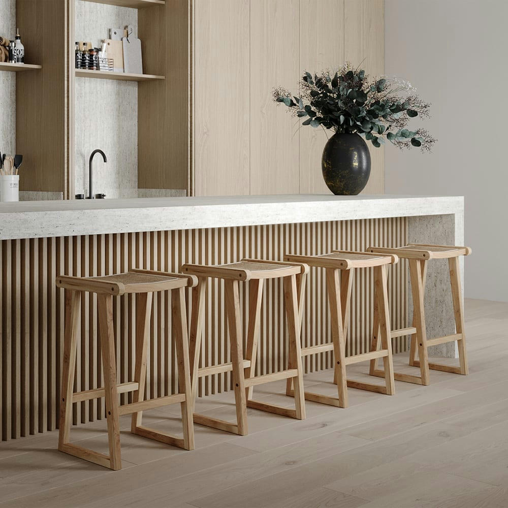 HAIDA - Tabouret de bar en teck et rotin naturel 66 cm