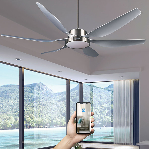 Fanelite - Ventilateur de plafond 168 cm gris HUAHINE - Moteur DC 55W - LED 22W 3 couleurs - Silence   PURIFICATEUR D'AIR INCLUS