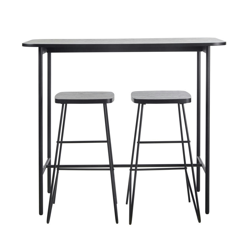 Watkin - Table à manger haute et tabourets (x2) noir mat 2 personnes L120
