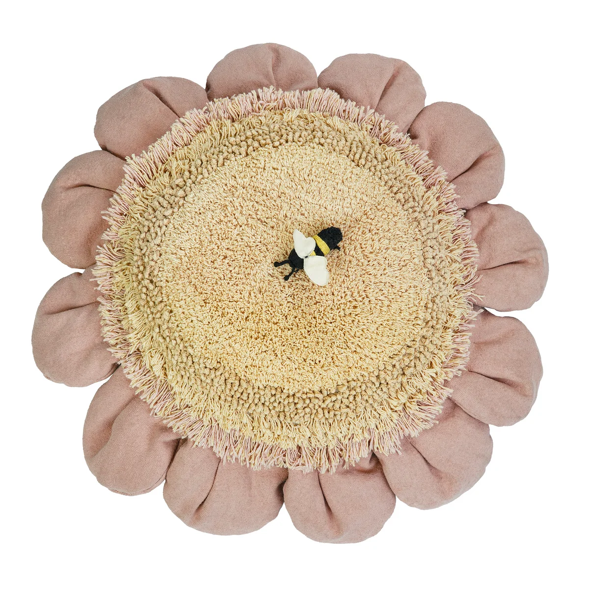 Lorena Canals - Pink Daisy Bodenkissen, Ø 70 cm, golden / pink / natural / olive