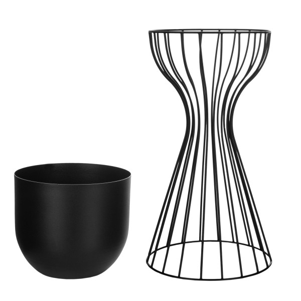 Kwietnik z osłonką stojący metalowy czarny 46cm druciany