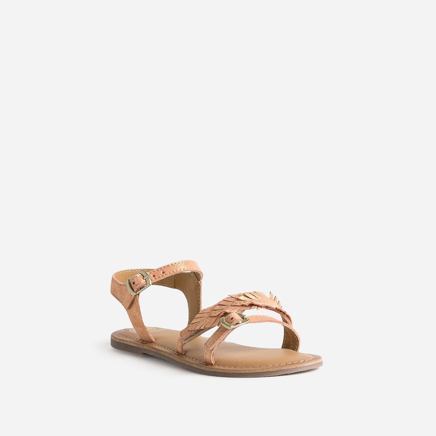 Sandale BUGGY orange cuir velours avec feuilles