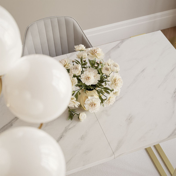 Stół rozkładany ACTON 120x80 złoty/marmur bianco