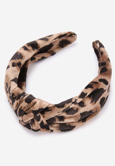 Womens Brown Animal Print Knot Headband
