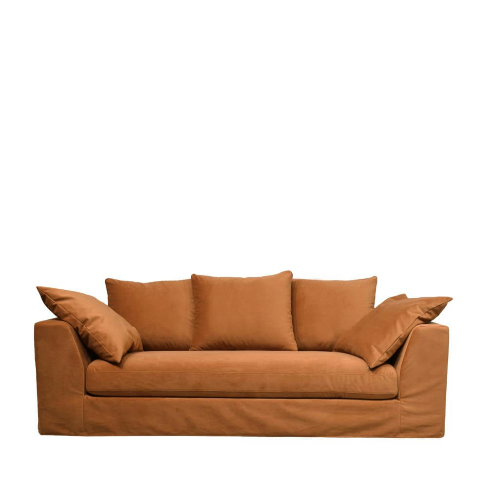 AMANY - Canapé convertible entièrement déhoussable en velours rouille