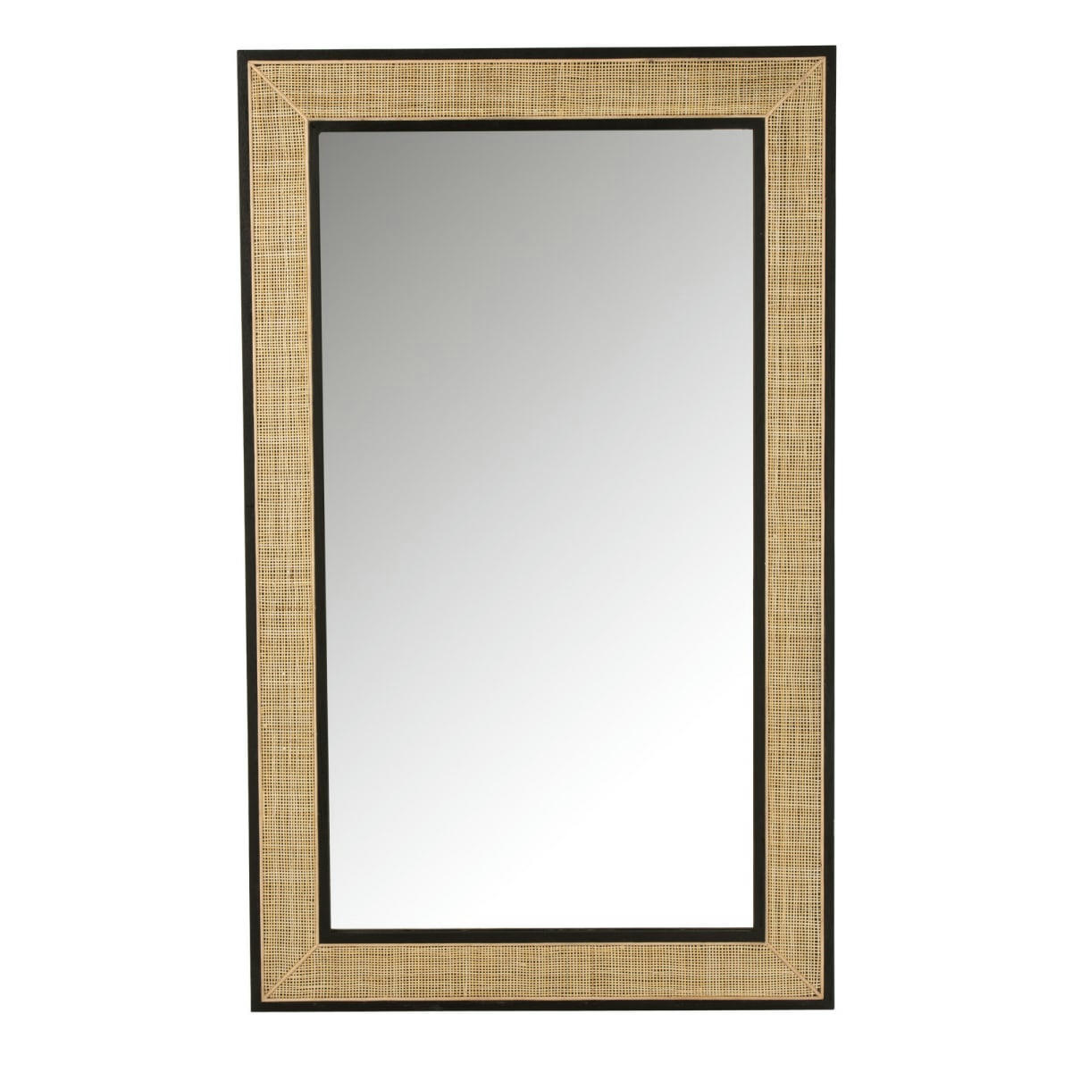 LOUPI - Miroir rectangulaire 180x110cm en bois noir et cannage