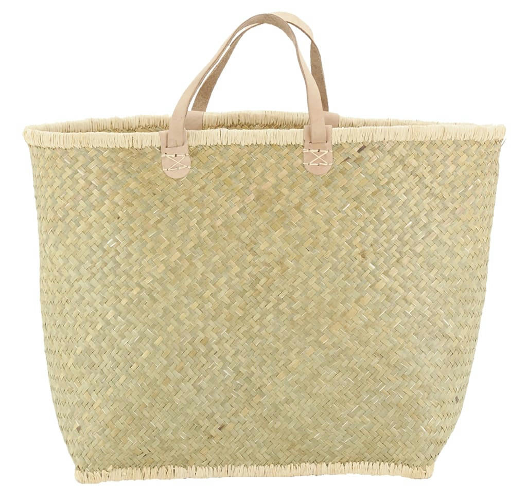 - Cabas en palmier naturel tressé avec poignées cuir