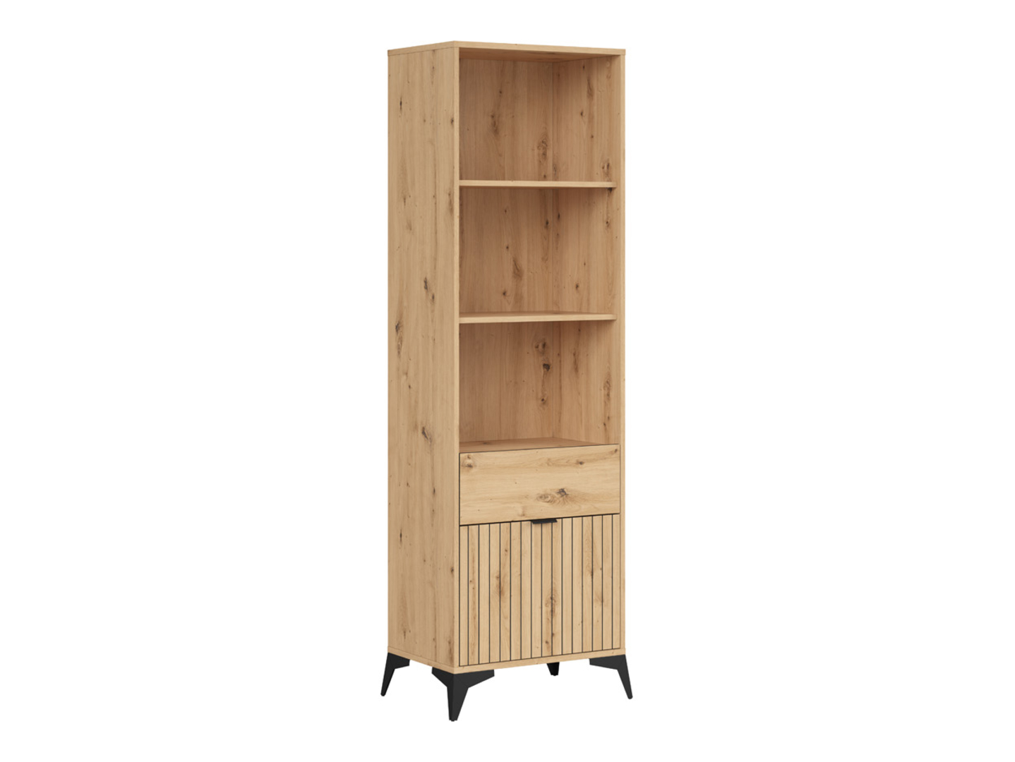 Regał Lamea 60 cm z drzwiami szufladą i 3 półkami dąb artisan