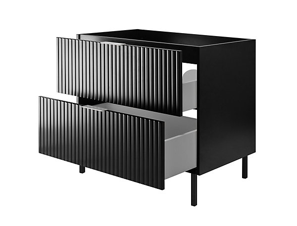 Meuble vasque, Noir, 80 x 77 x 46 cm, poignée argentée, pieds noirs, sans plateau