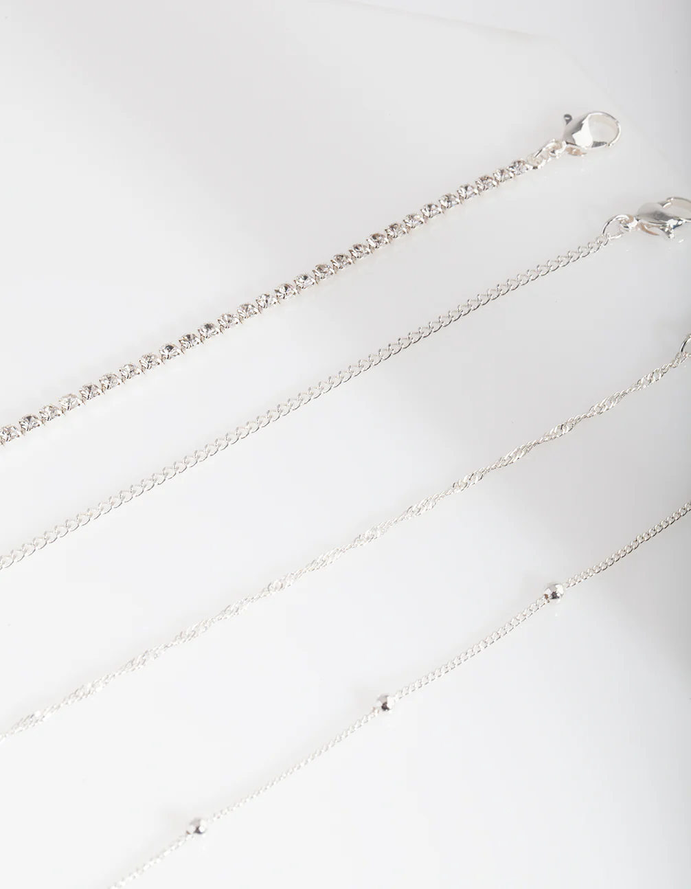 Silver Diamante Twist Anklet Bracelet 4-Pack