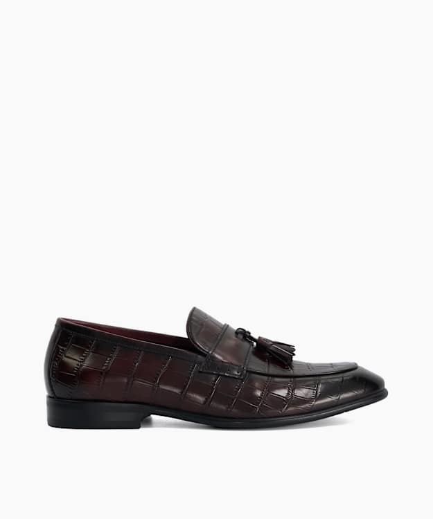 Son Burgundy - Embossed Leather Tassel Loafers