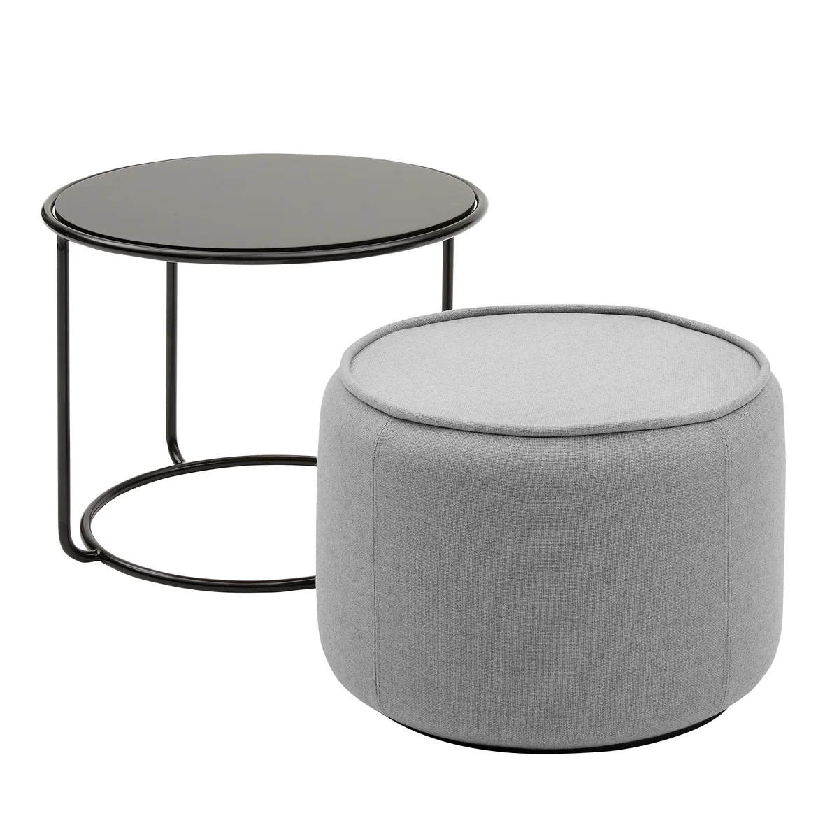 Softline - Tom Pouf und Beistelltisch, Ø 58 x H 47 cm, schwarz / Vision hellgau (445)