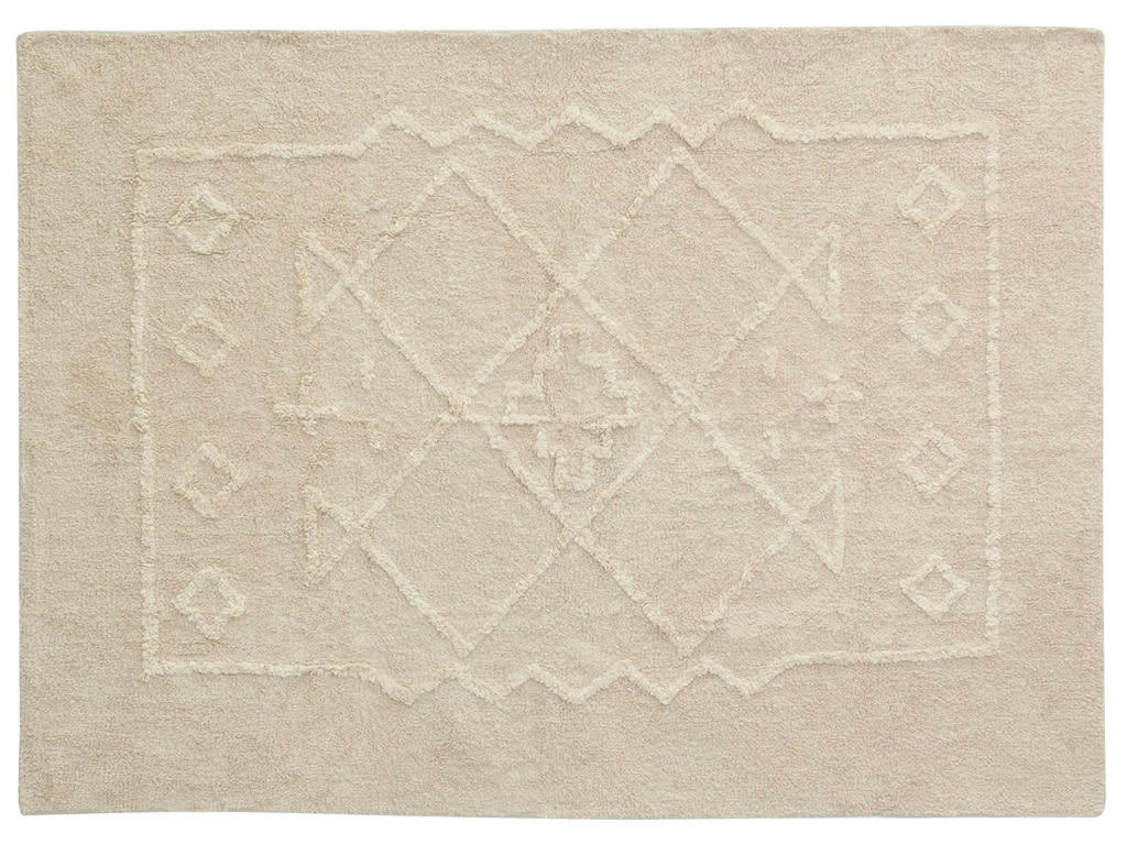 - Tapis en coton tufté écru motifs ethniques 140 x 200 cm