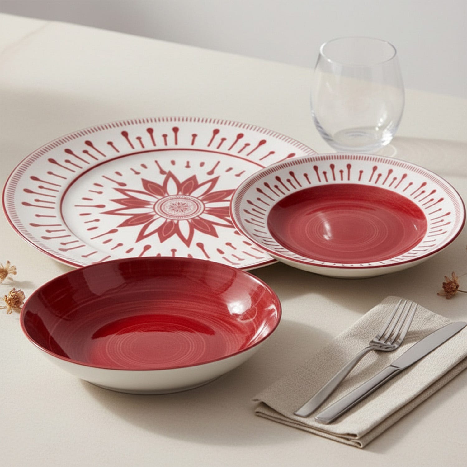 Servizio 18 piatti porcellana Mistral rosso