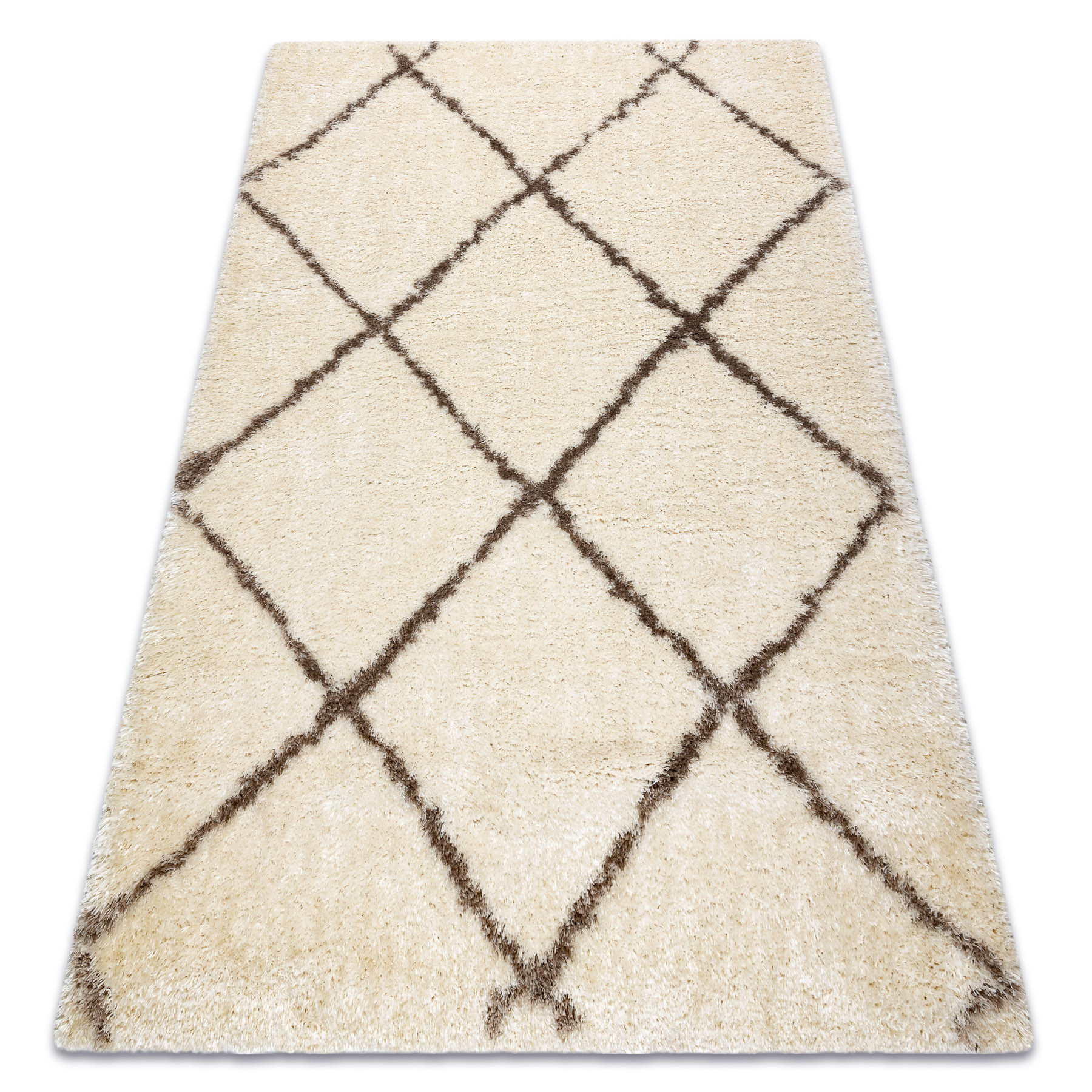 Dywan FLUFFY 2373 shaggy kratka, trellis - krem / beż 120x170 cm