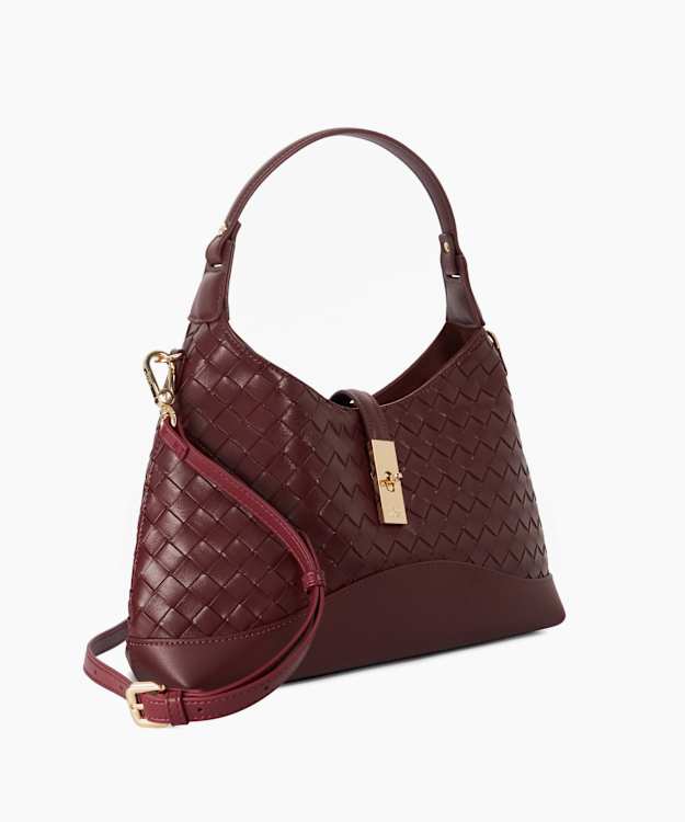 Dorset Burgundy - Woven Turn Lock Shoulder Bag
