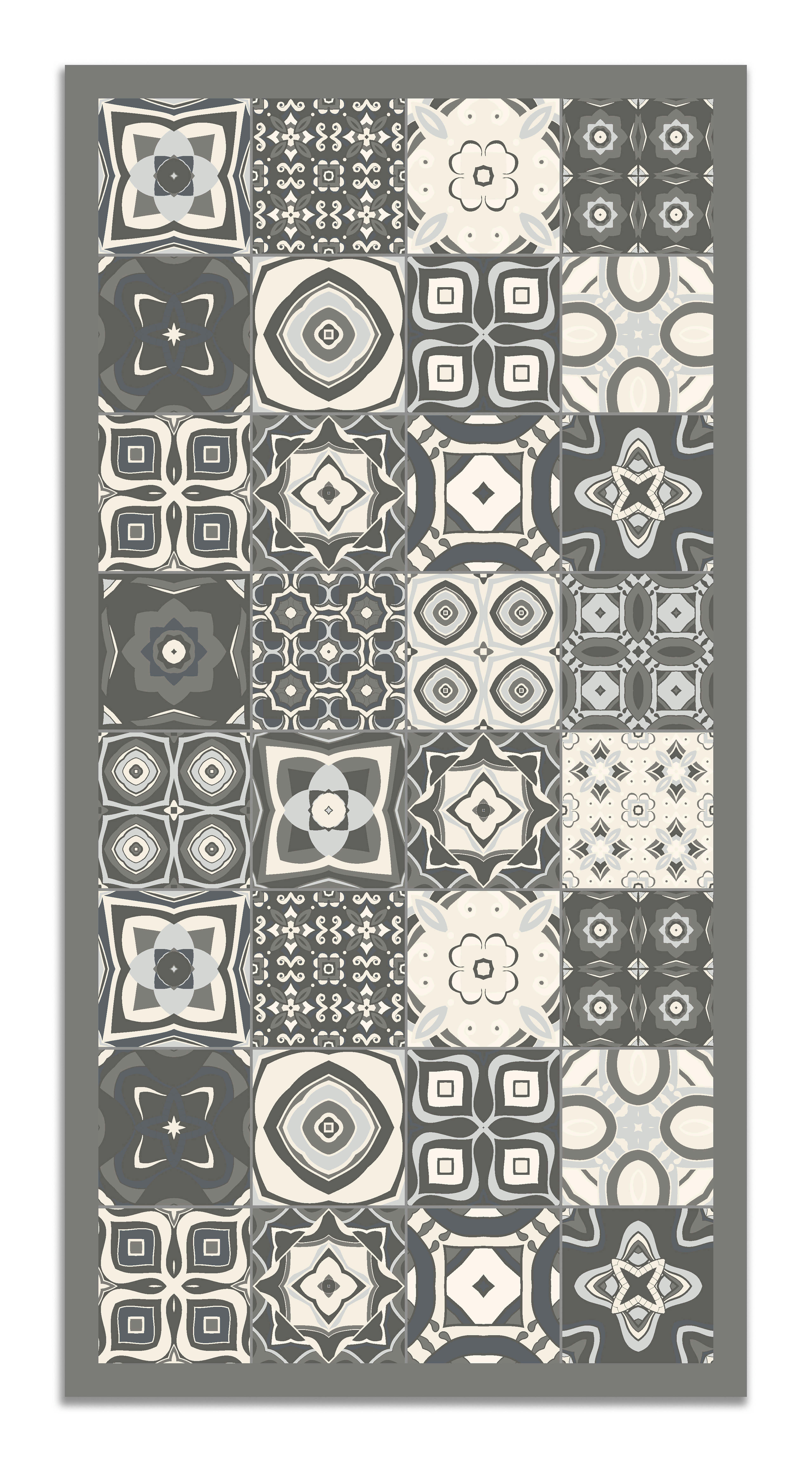- Tapis vinyle carreaux ciments gris 80x250cm