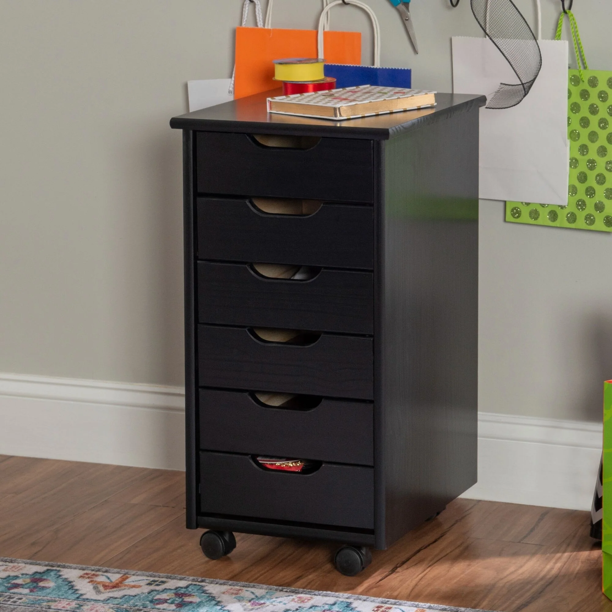 26” Black Rolling Storage Cabinet with 6 Drawer
