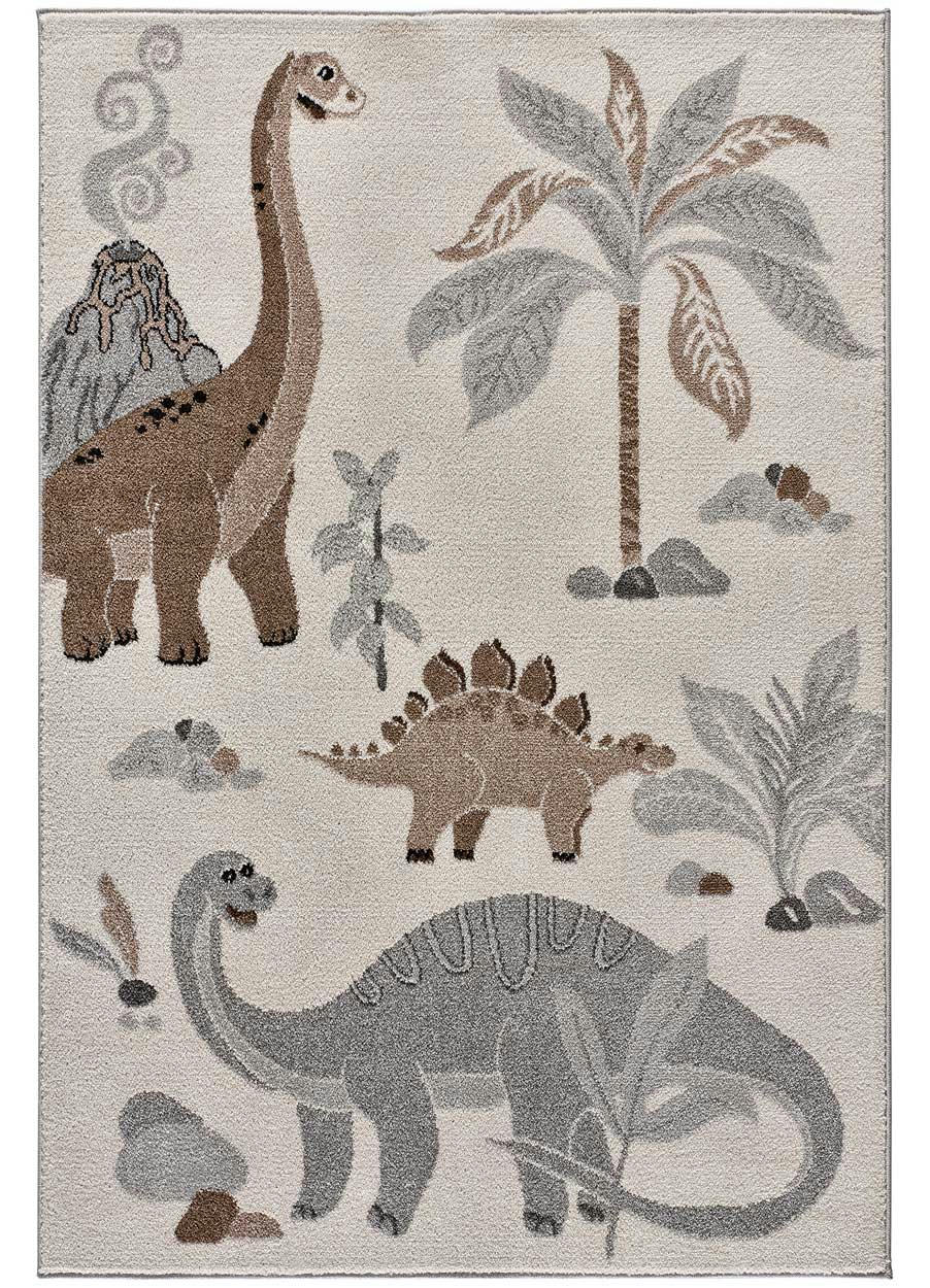 BEATS - Tapis enfants dinosaures en blanc, 120X170 cm