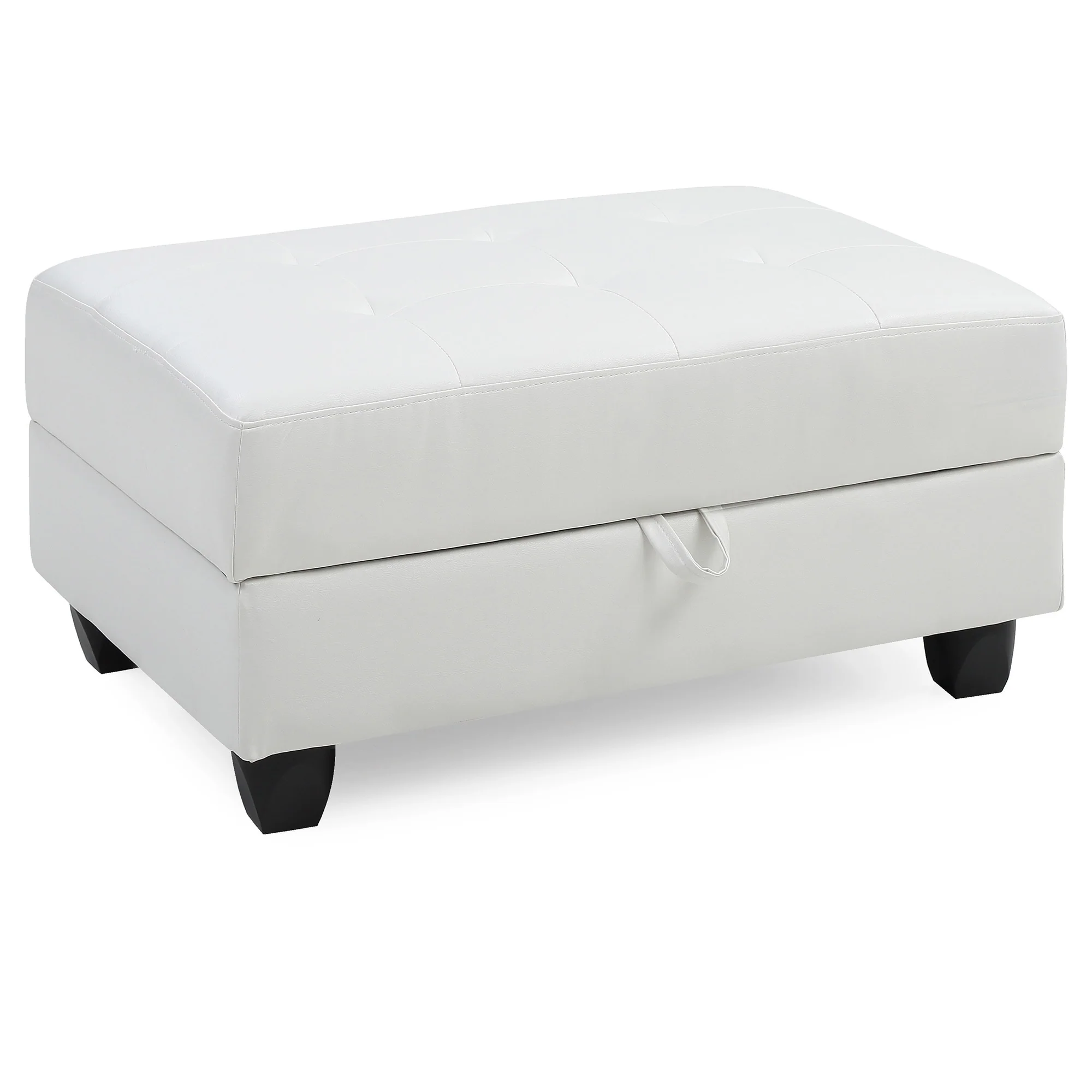 Tufted Faux Leather Storage Ottoman - 37 - White