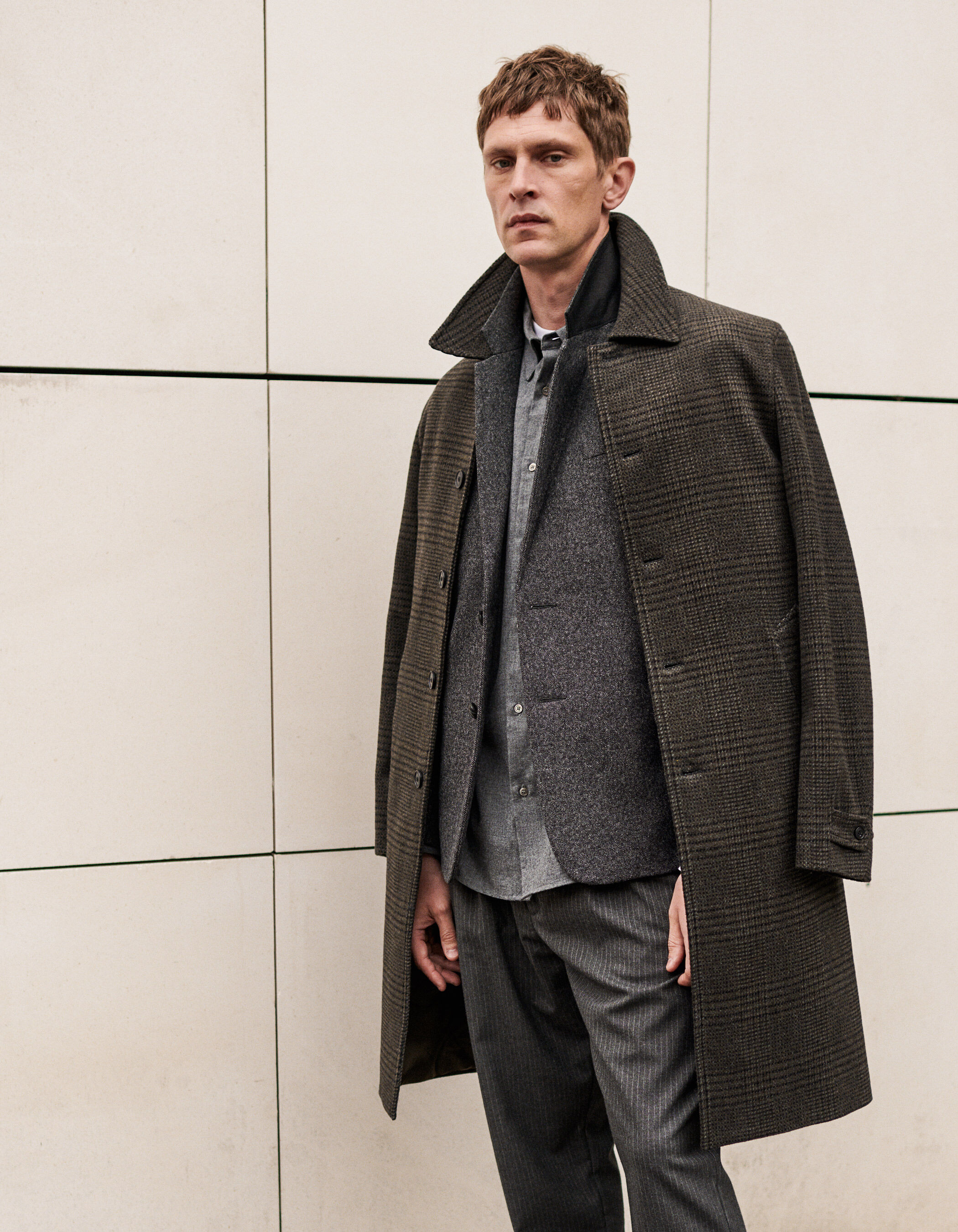 Manteau kaki à motif carreaux Homme