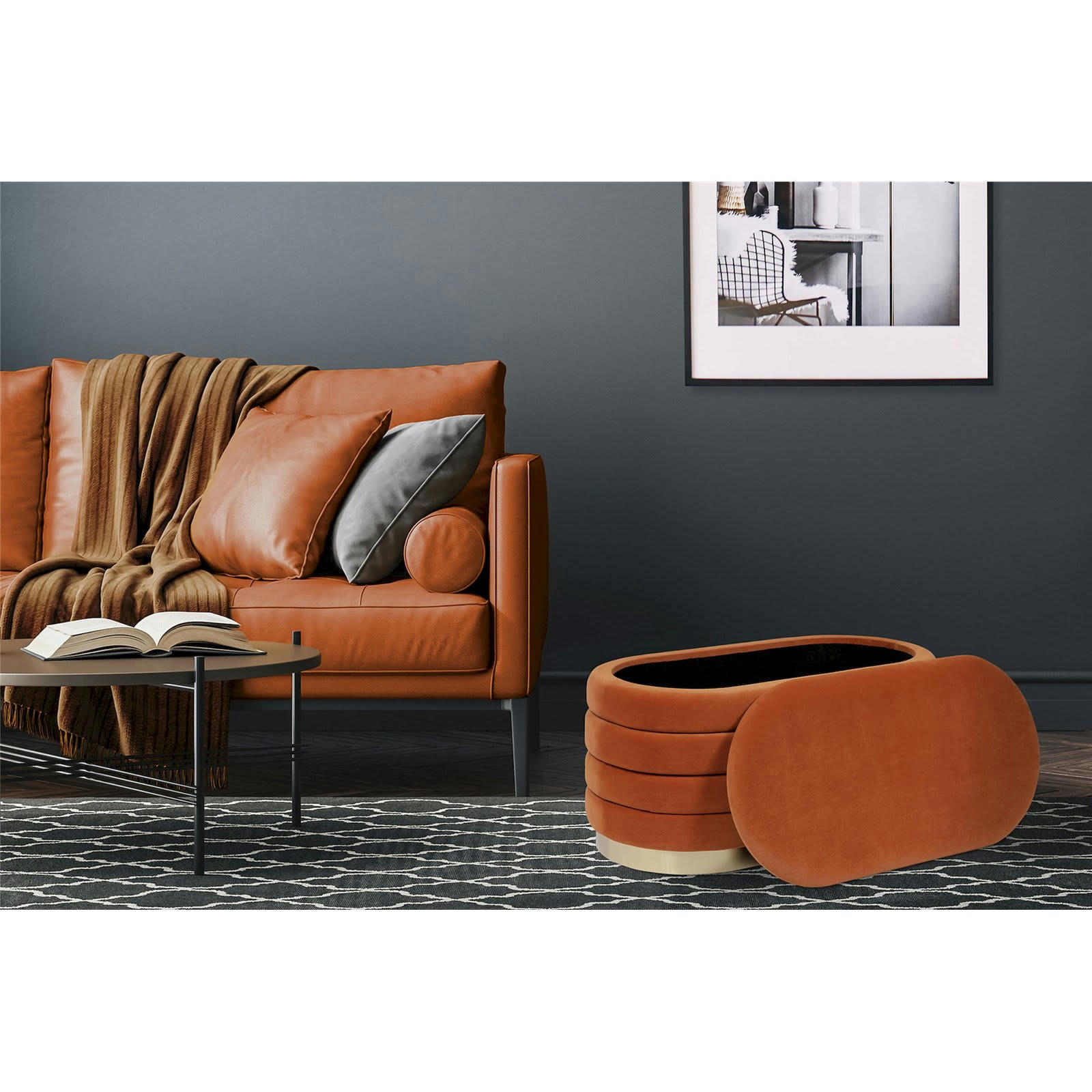 - Banc Velours Orange H. assise 42 cm