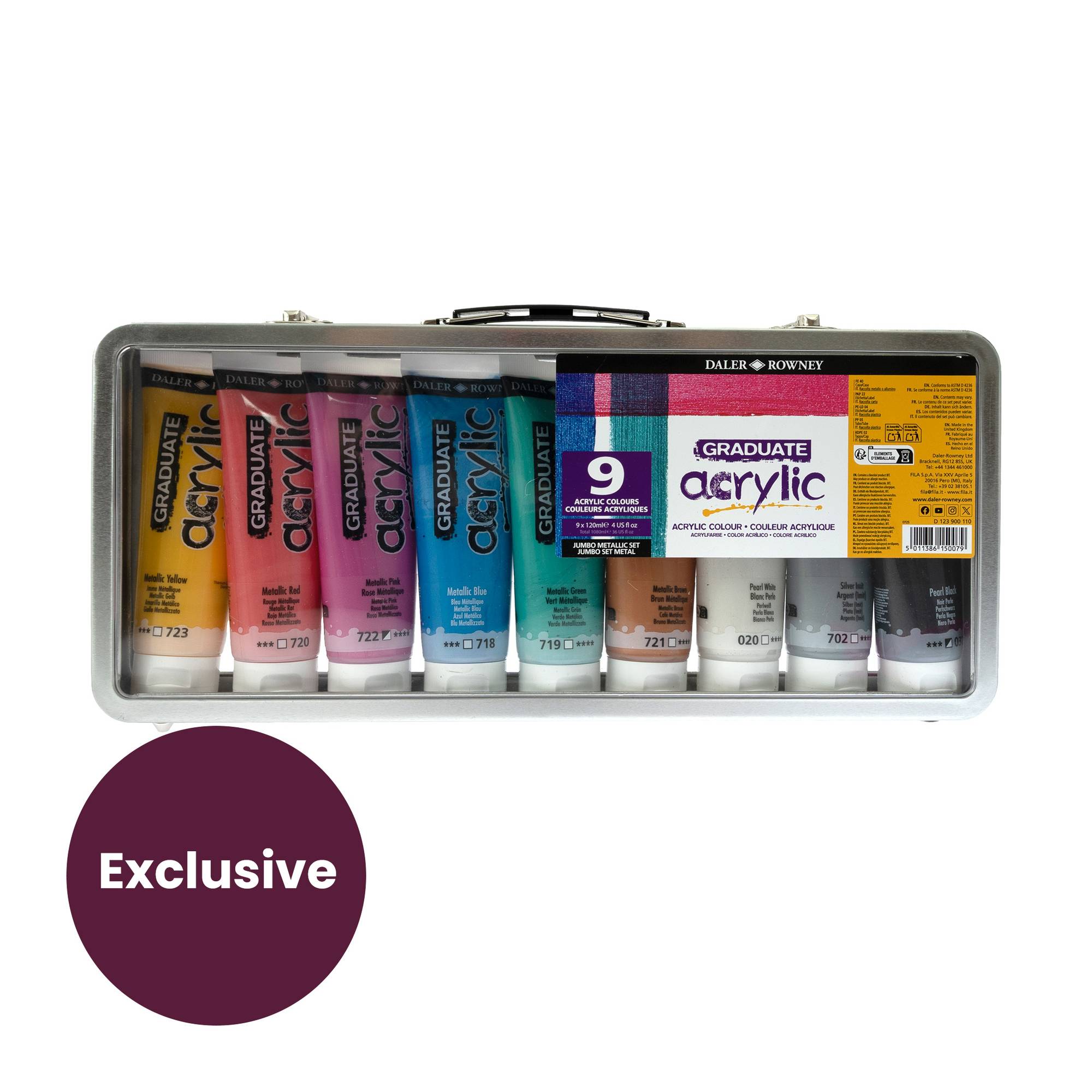 Daler-Rowney Graduate Metallic Acrylic Paint 120ml 9 Pack