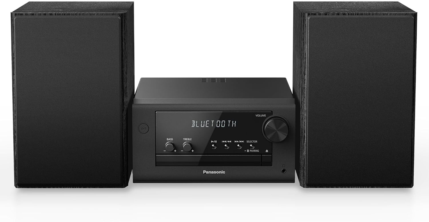 Panasonic Compact Stereo System with CD Player  Bluetooth  FM Radio and USB with Bass and Treble Control  80W Stereo System for Home with Remote Control - SC-PM700PP-K (Black)
