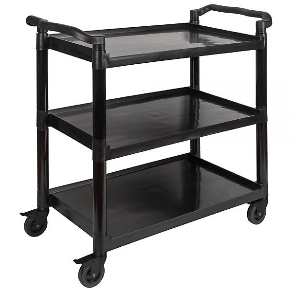 Grand Chariot de service alu noir 3 plateaux roues pivotantes